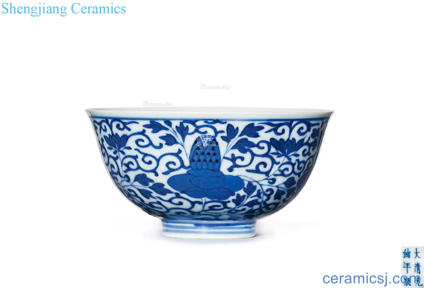 Qing guangxu Blue and white peony green-splashed bowls