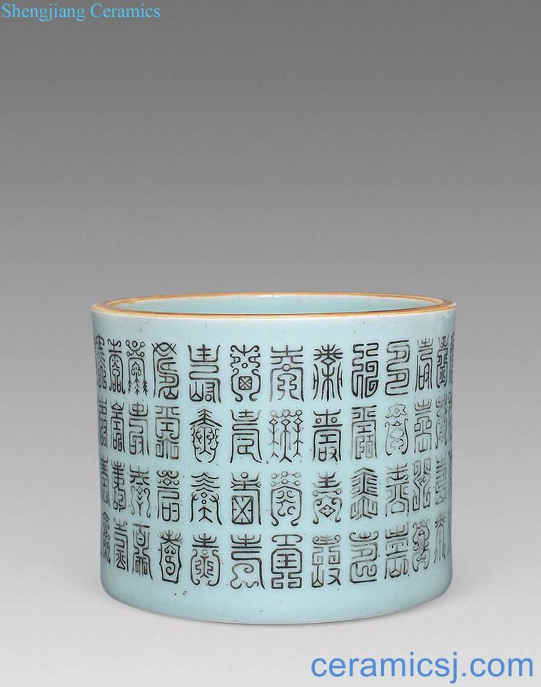 In late qing dynasty Life of brush pot green glaze color ink