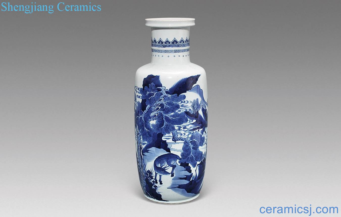 qing Blue and white LuHe with a wooden stick bottle spring