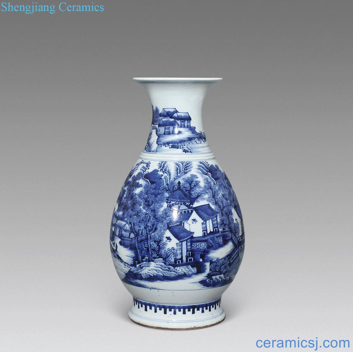Qing qianlong Blue and white landscape castle in the bottle