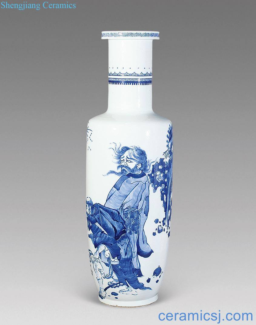 Qing guangxu Blue and white character big wooden stick