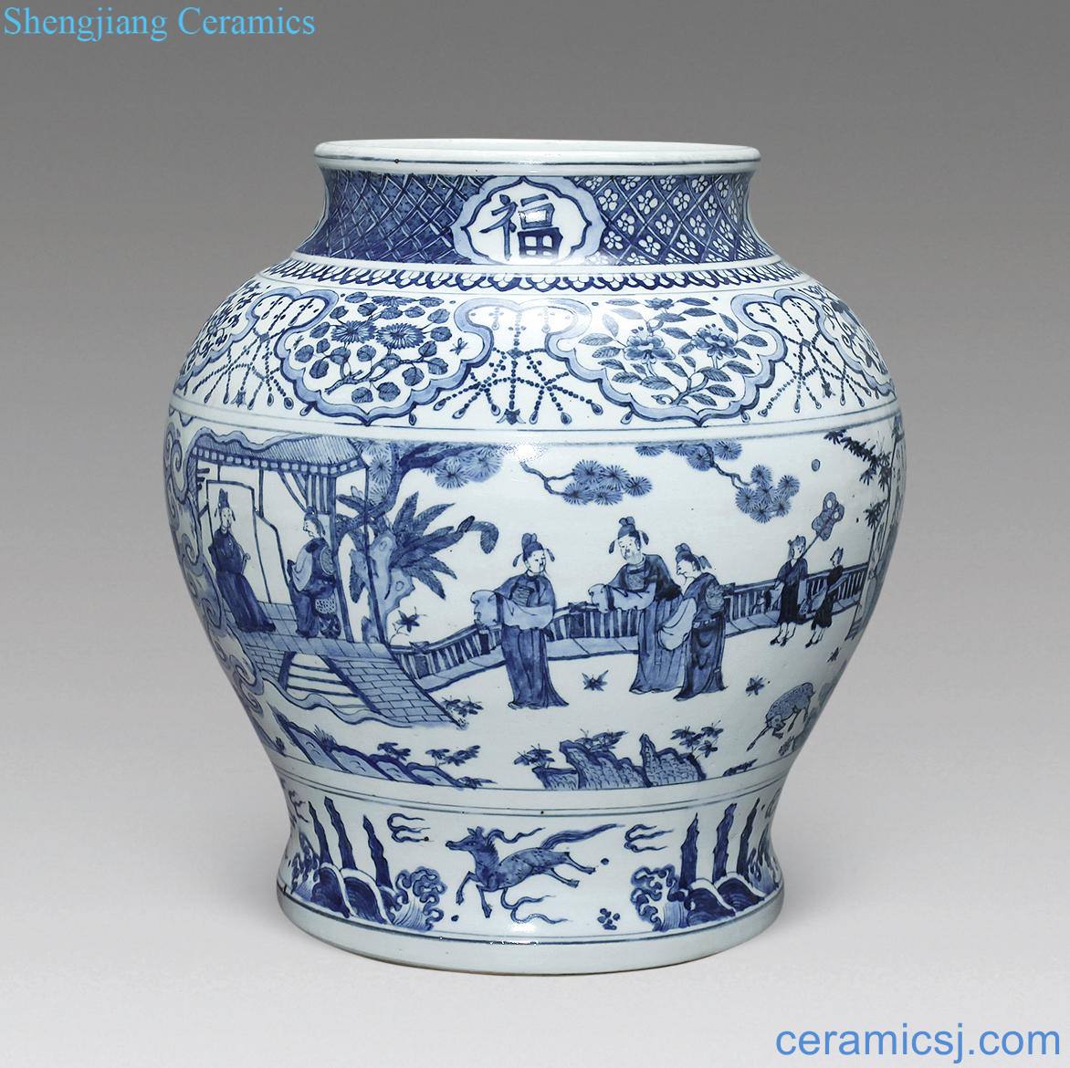 In the late Ming Blue and white figure 18 bachelor's big cans