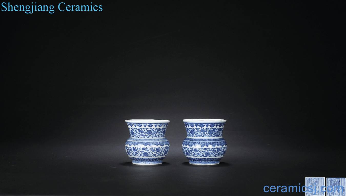 Qing daoguang Blue and white tie up lotus flower residue bucket (a)