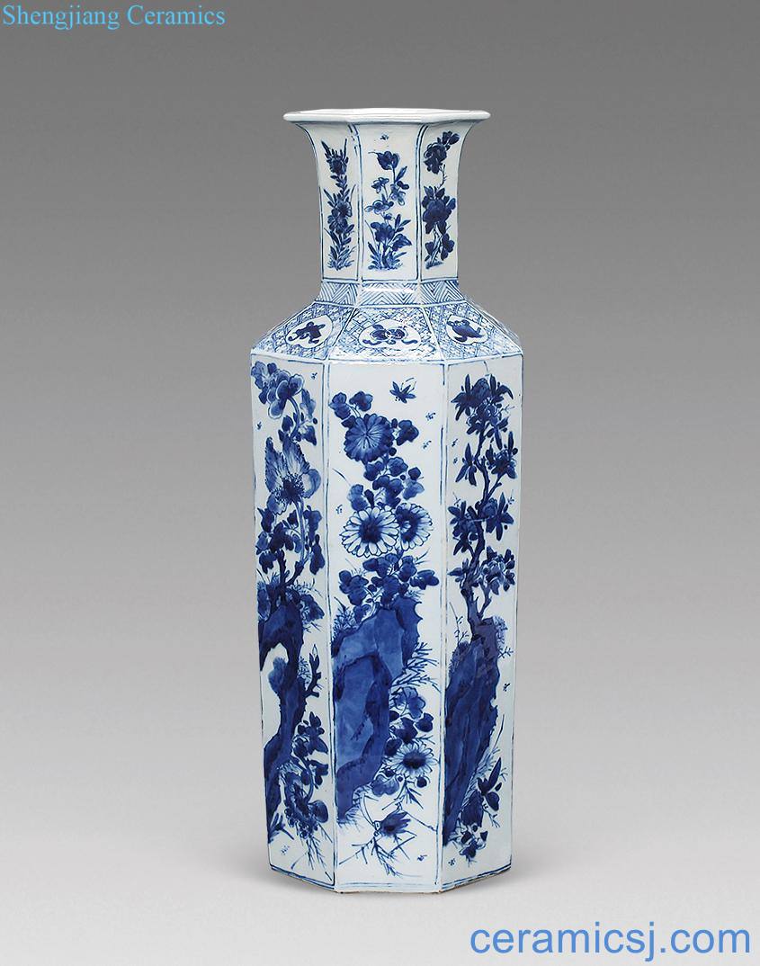 qing Blue and white flower on eight square bottles