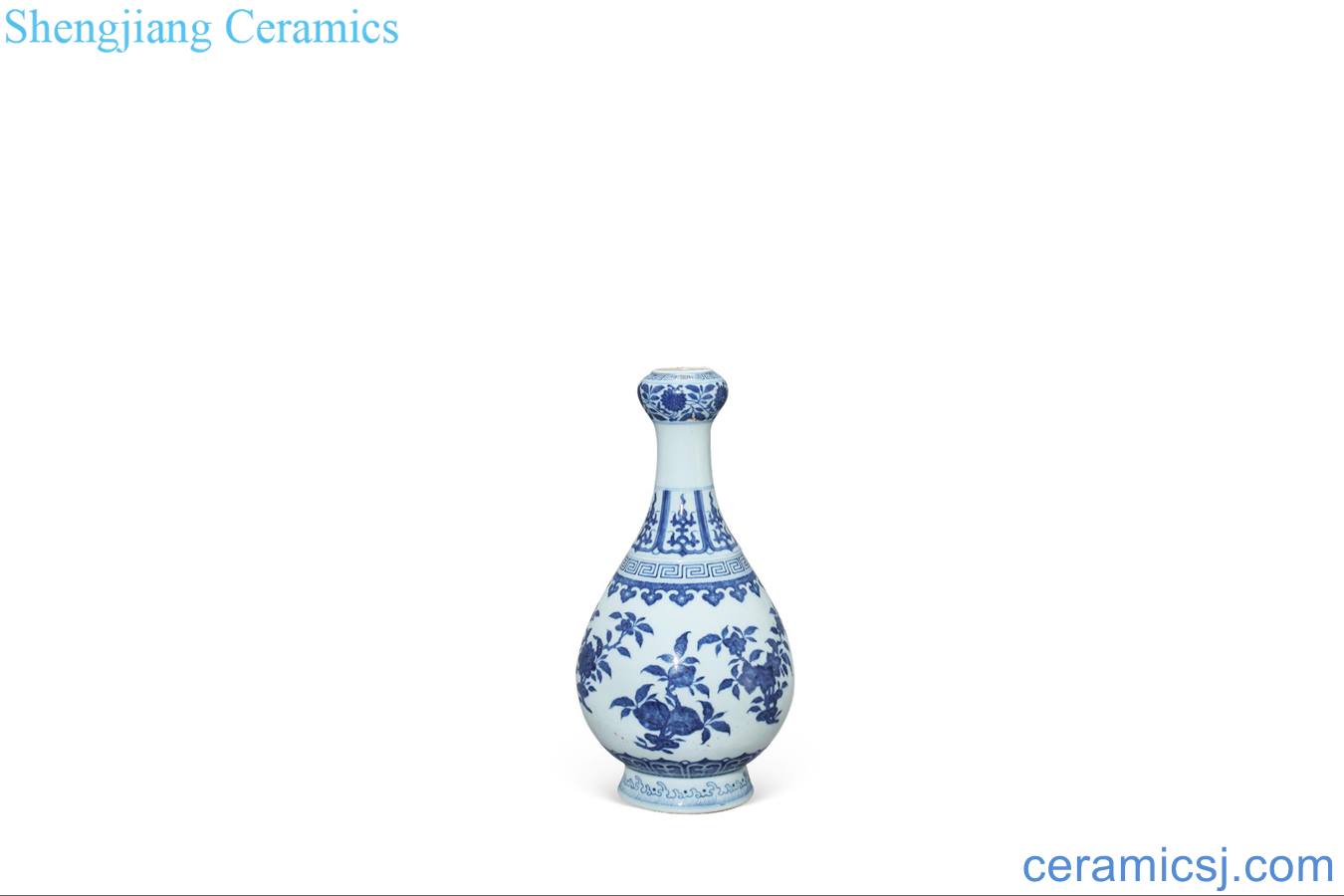Qing daoguang Blue and white ruffled branch flowers and bottle of garlic
