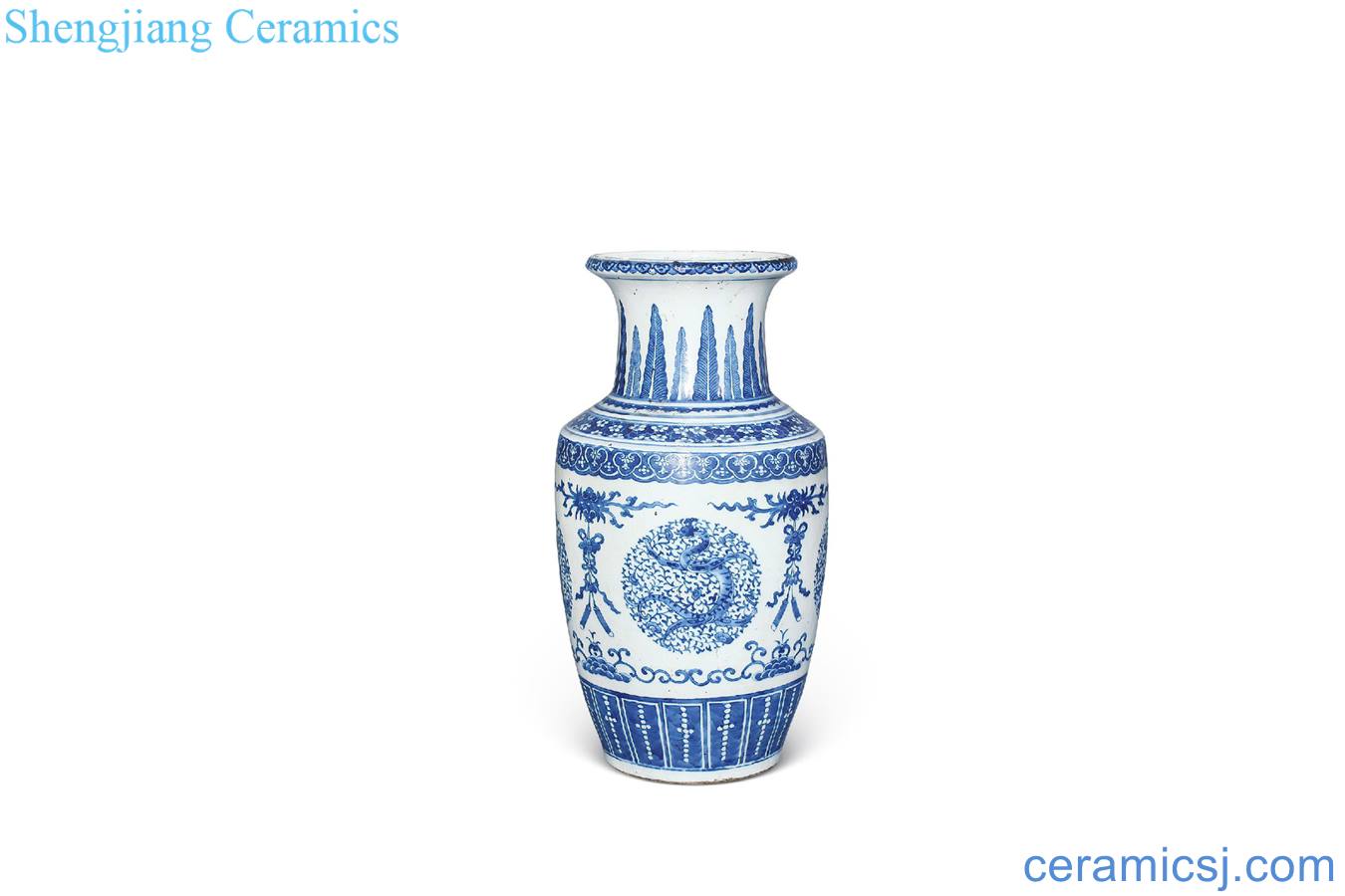 Qing guangxu Blue and white group dragon bottle