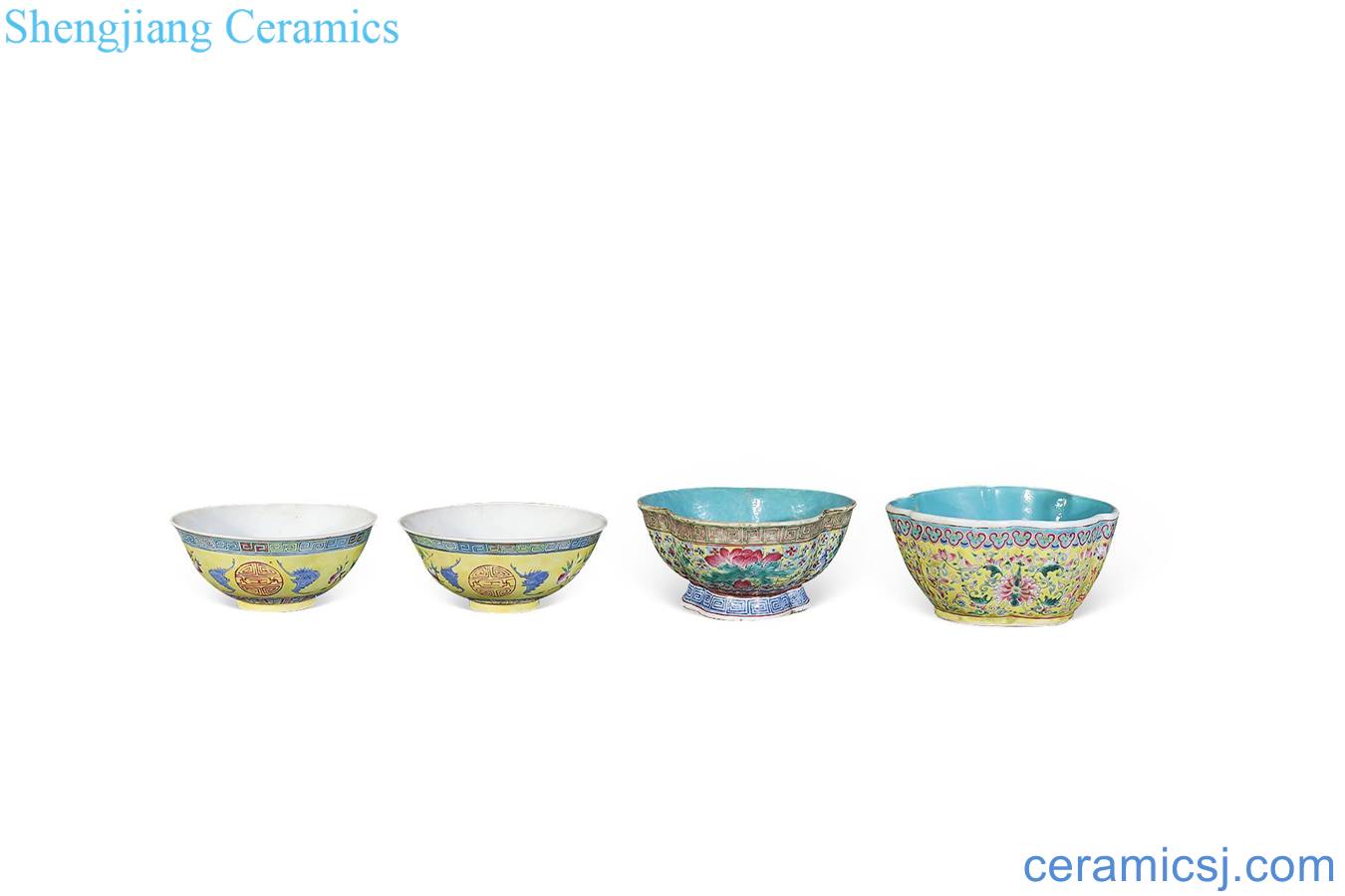 Qing guangxu Yellow powder enamel bowls (four pieces)