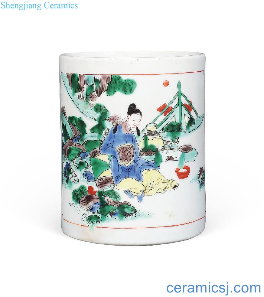 Qing guangxu Colorful brush pot medallion characters