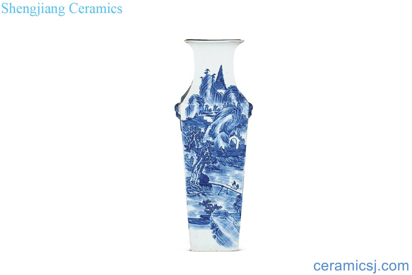 Qing guangxu Blue and white landscape square bottles