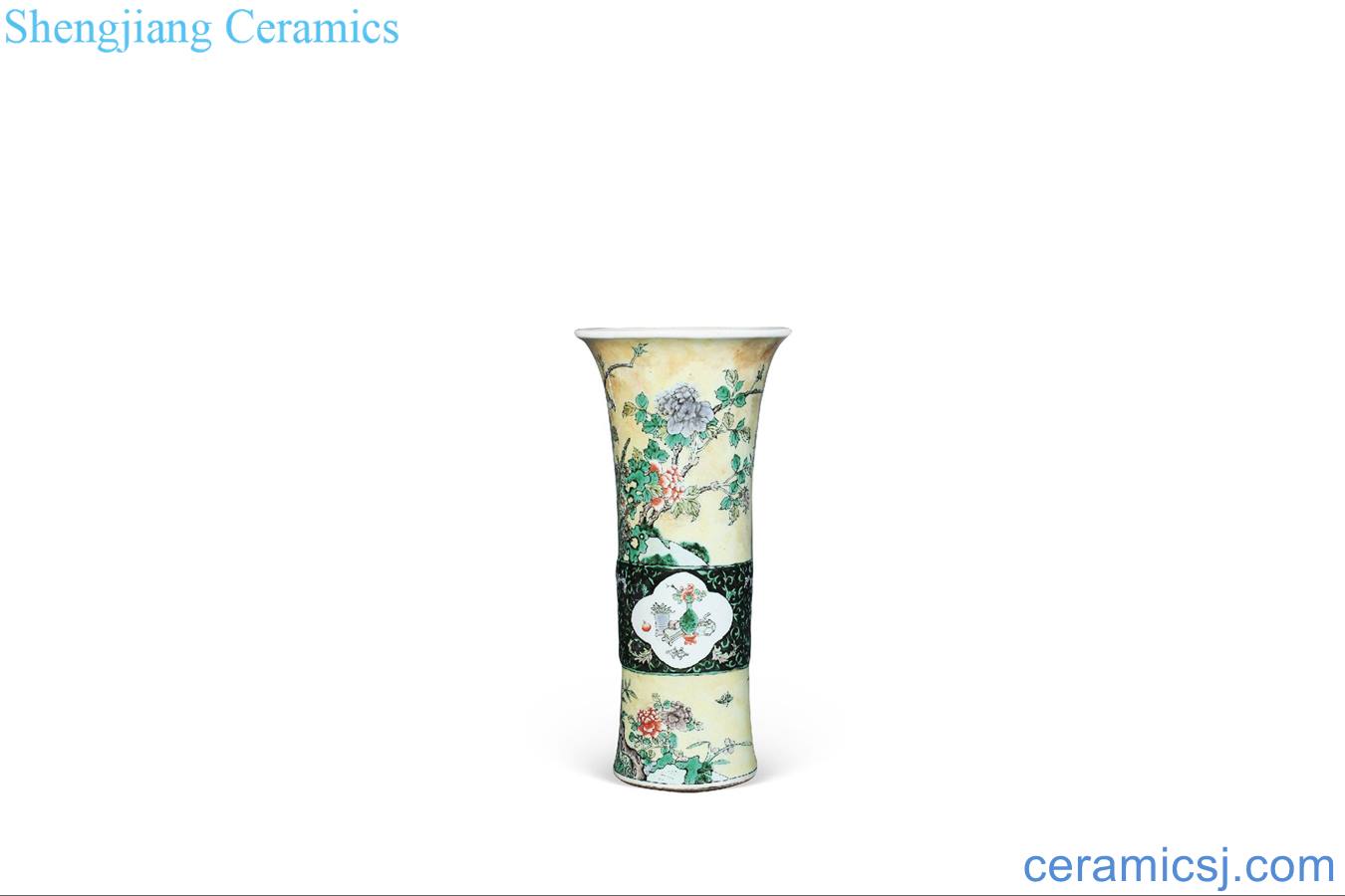 Qing guangxu Colorful flower vase with birds and flowers