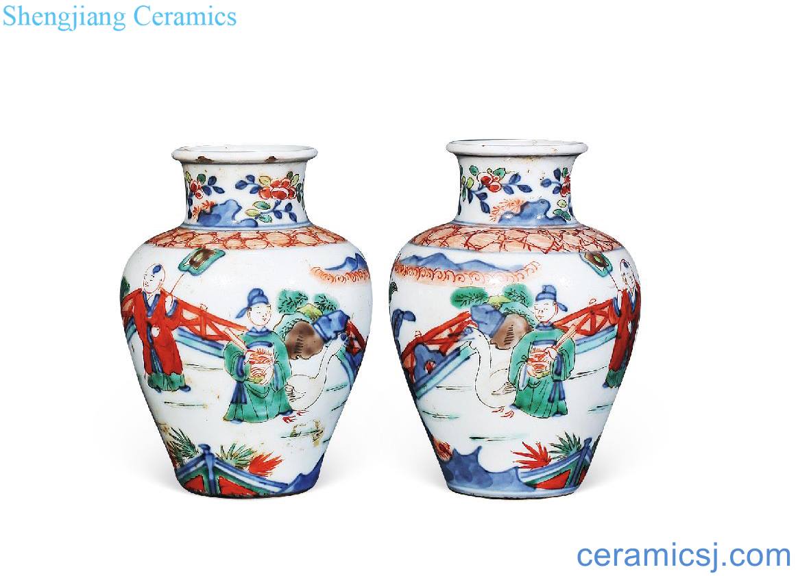 Qing guangxu Colorful character canister (a)
