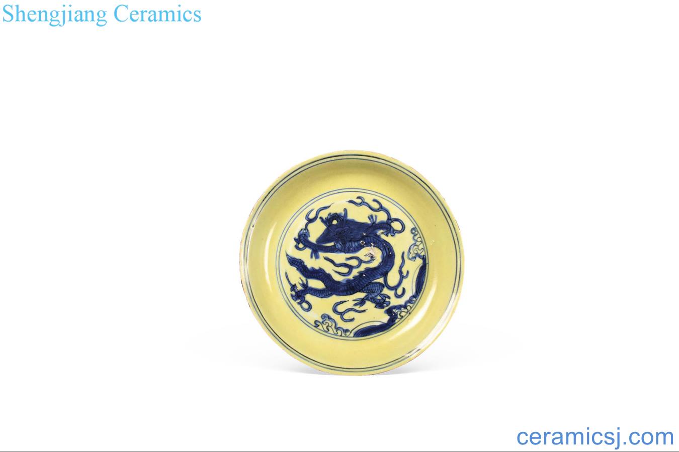 Ming wanli Yellow and blue dragon pattern plate