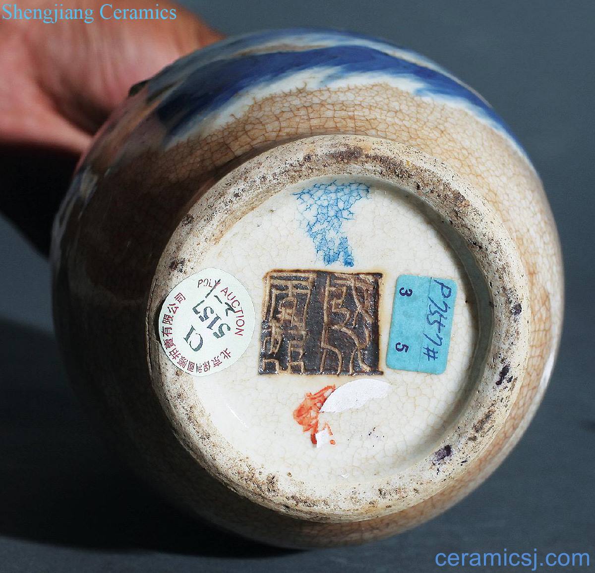 Qing guangxu Elder brother glaze porcelain double jun, lion play ball bottle (or two)