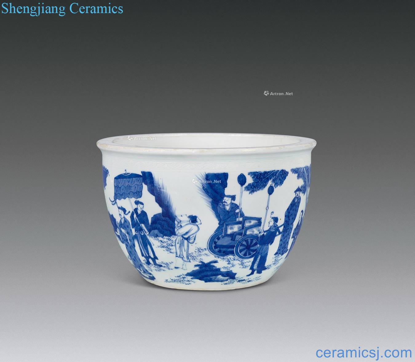 Ming chongzhen Stories of blue and white c ask cow painting cylinder