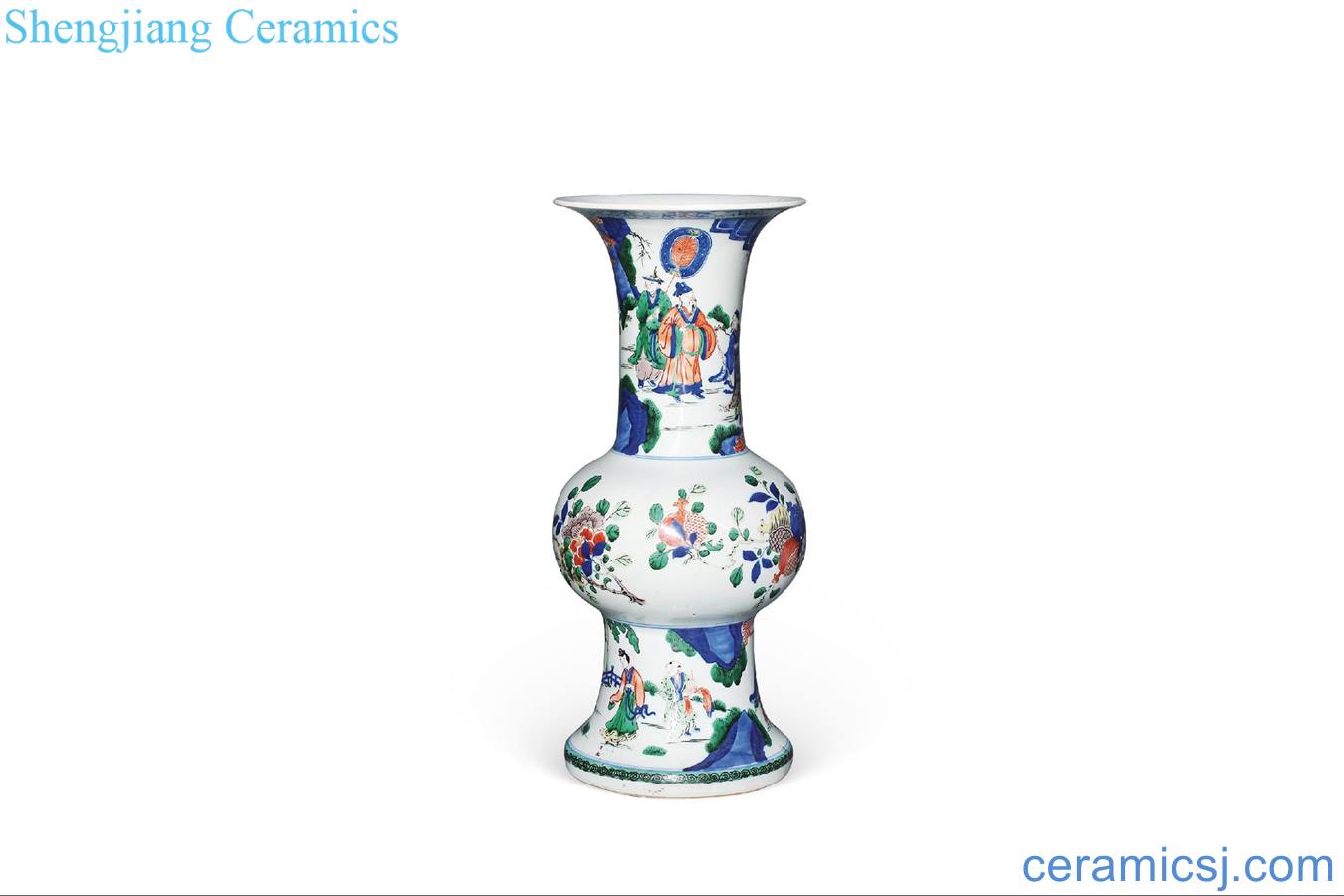Qing guangxu Blue and white flower vase with colorful characters
