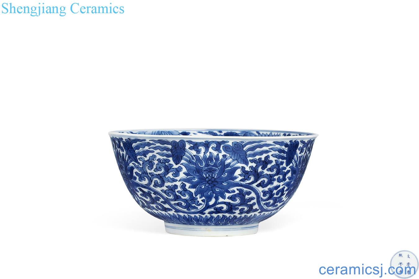 The qing emperor kangxi Blue and white lotus flower grain big bowl
