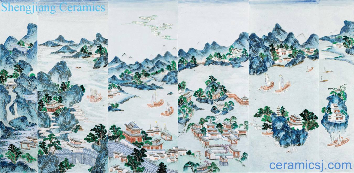 Qing qianlong pastel landscape central scroll porcelain plate (6)