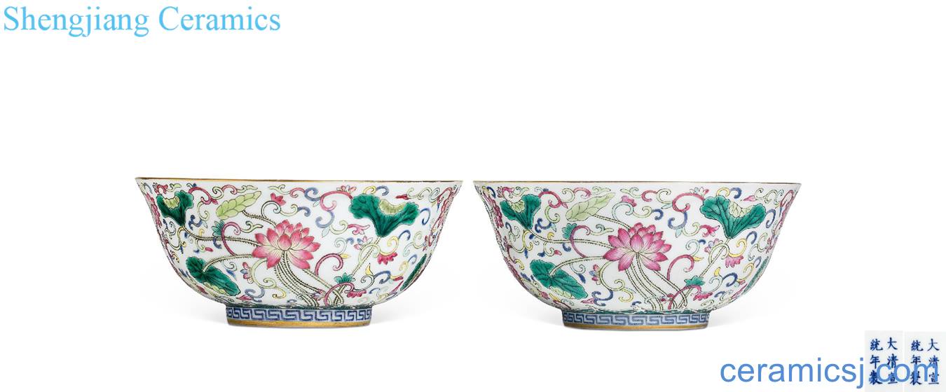 Qing xuantong pastel blue lotus green-splashed bowls