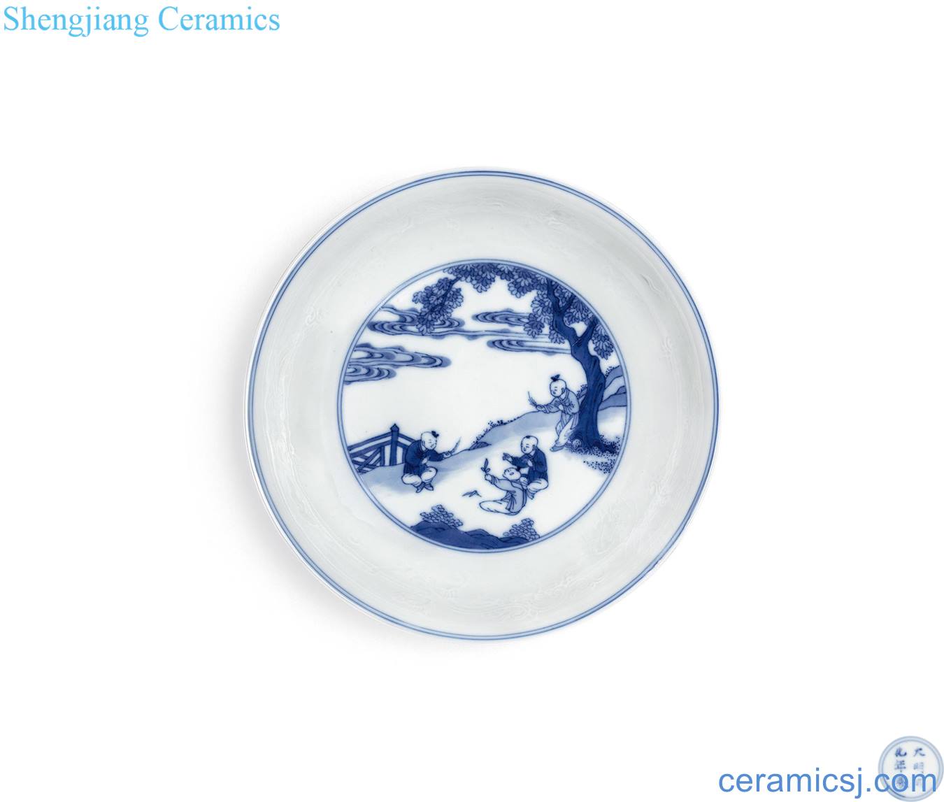 Blue and white baby play dark moment of the reign of emperor kangxi longfeng tray