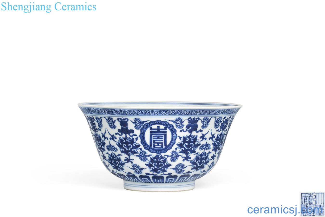Qing qianlong Blue and white tie up lotus flower sweet "stays in grain and bowl