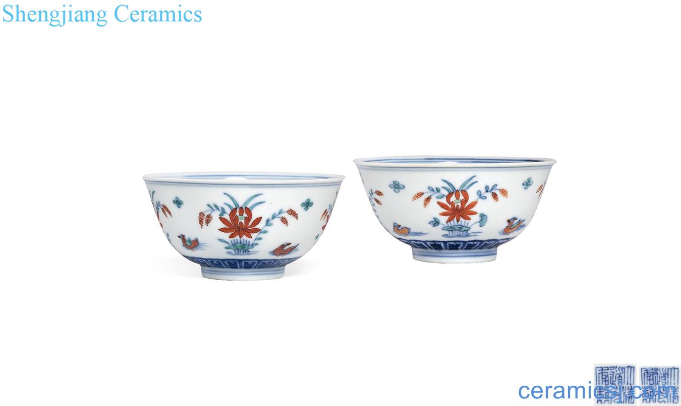 Qing daoguang Bucket color lianchi yuanyang green-splashed bowls (a)