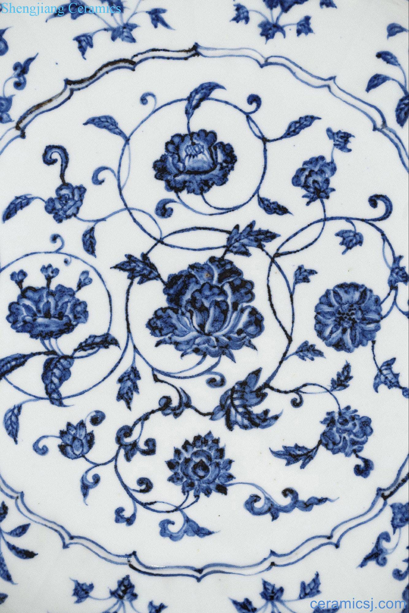 Ming yongle Blue and white flower grain fold around branches along the mouth tray