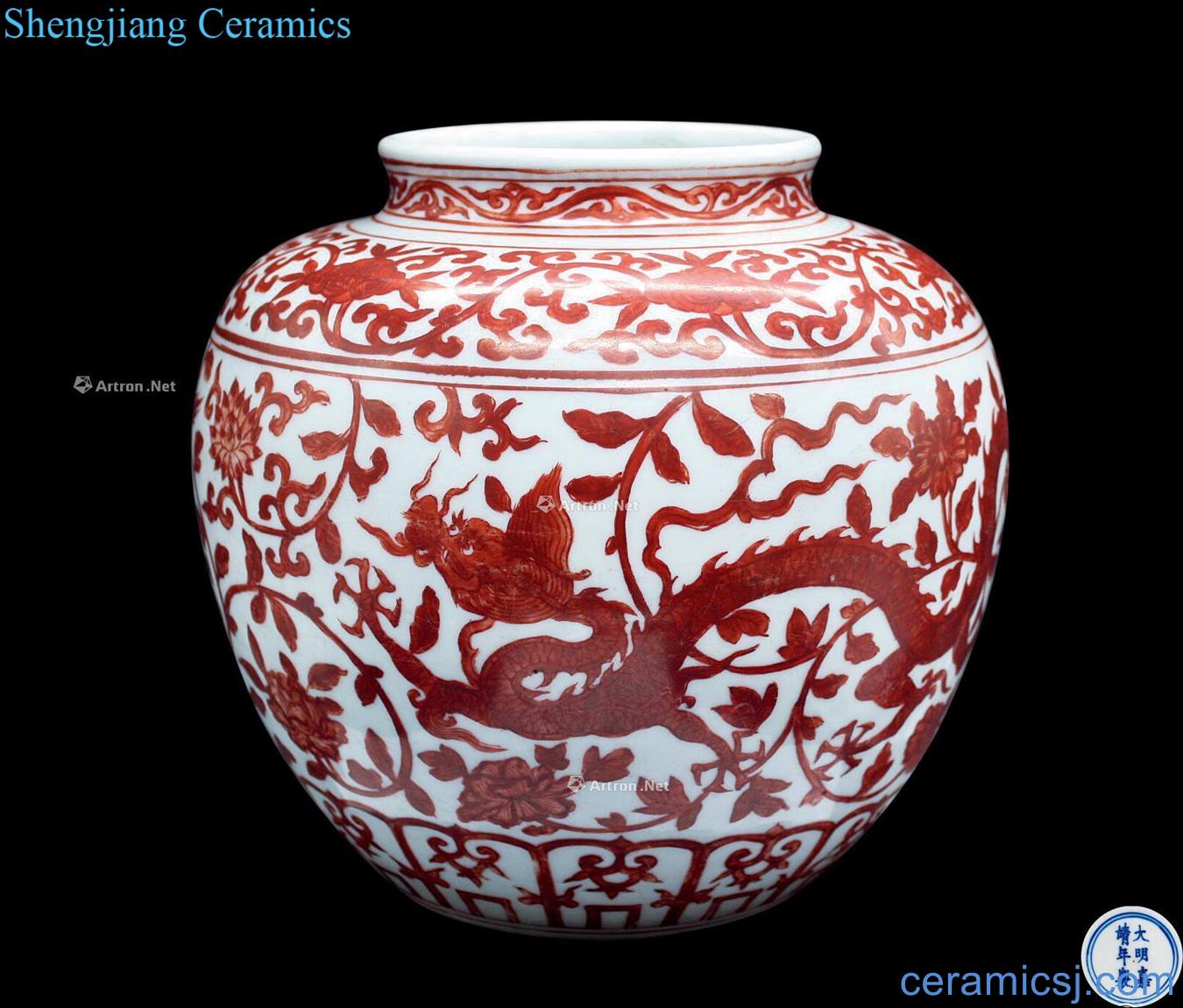 Ming jiajing Wear pattern can alum red dragon