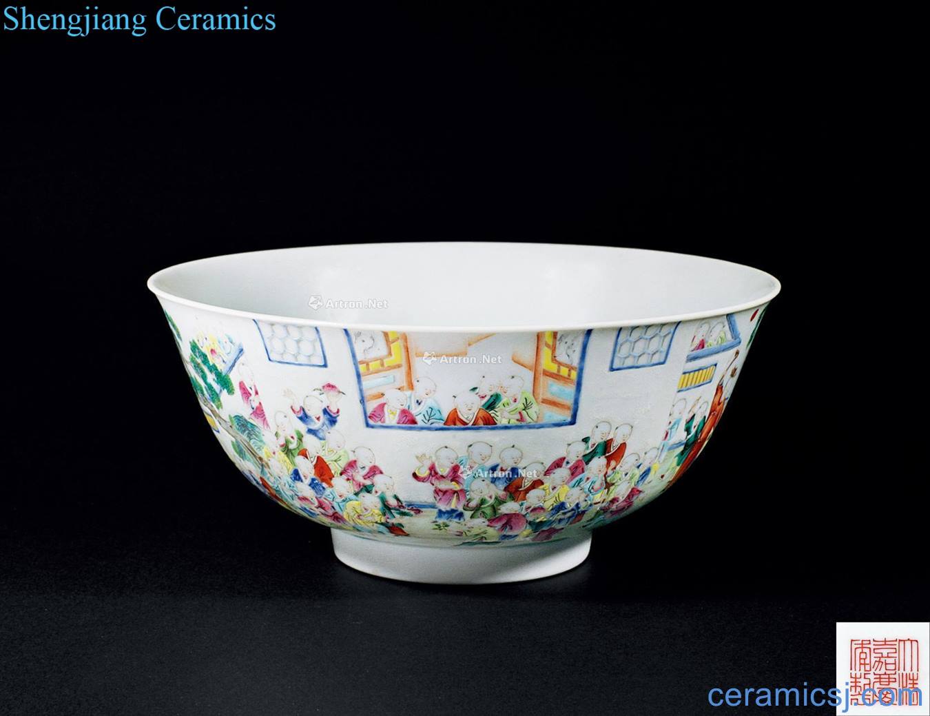 Qing jiaqing famille rose bowl of the ancient philosophers grain