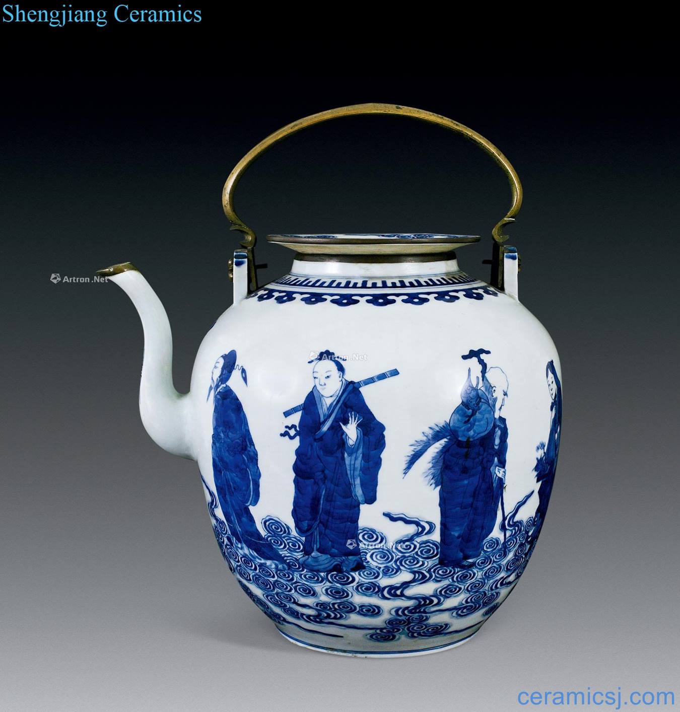 qing Blue and white pot of the eight immortals characters