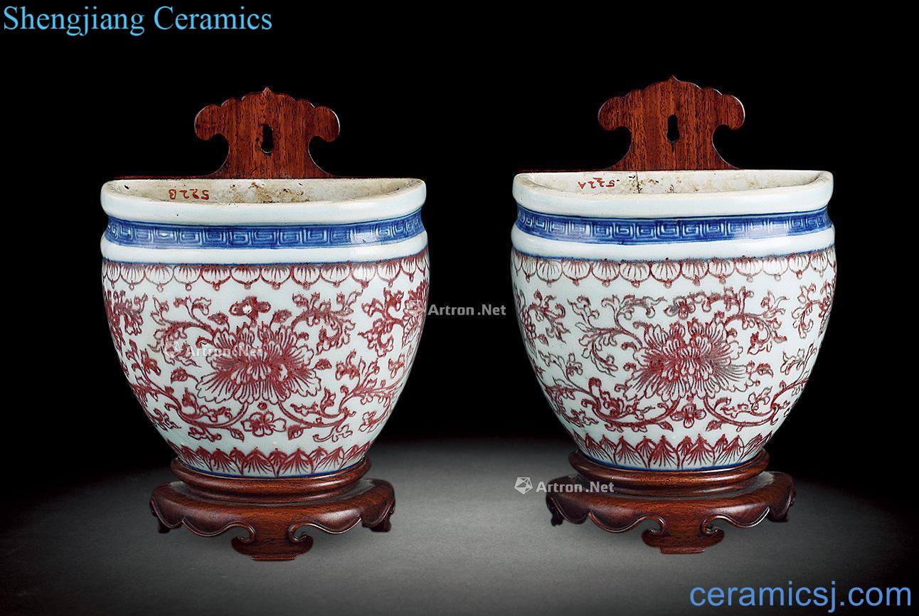 Qing qianlong Blue and white youligong cylinder wall bottles with the original seat (or two)
