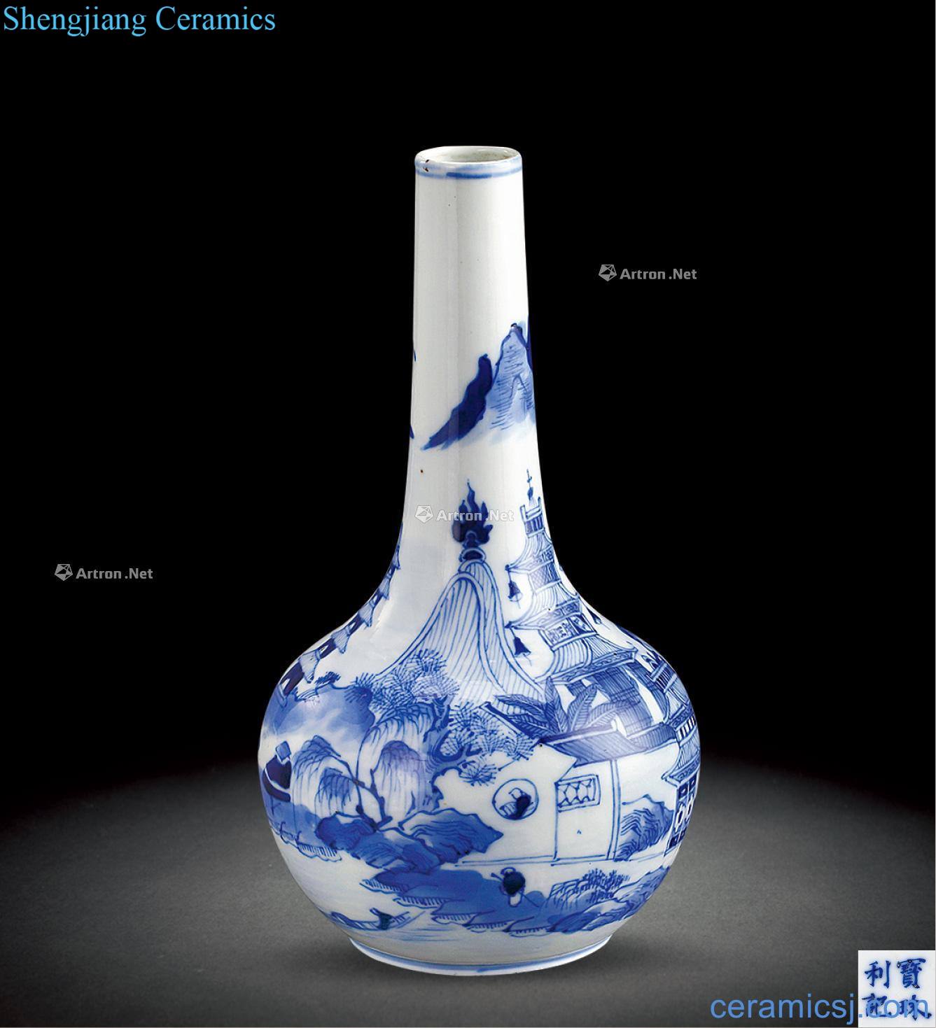 The qing emperor kangxi Blue and white castle in the flask