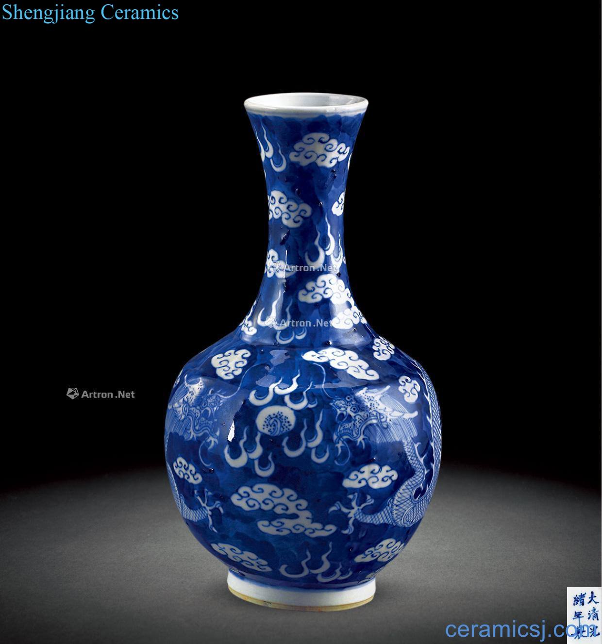 Qing guangxu Blue and white YunLongWen bottle