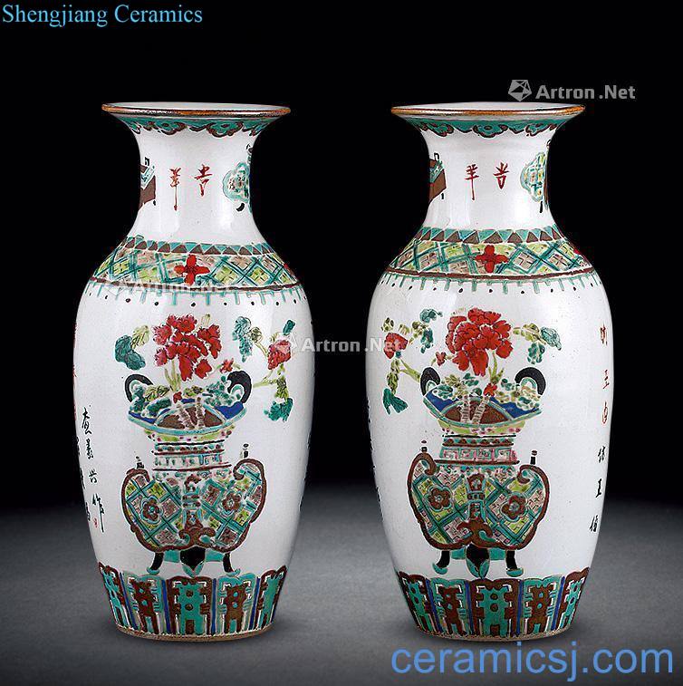 Qing dynasty famous style pastel antique bottles (a)