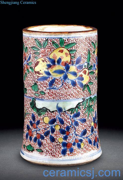 The qing emperor kangxi colorful flower tattoo pen container