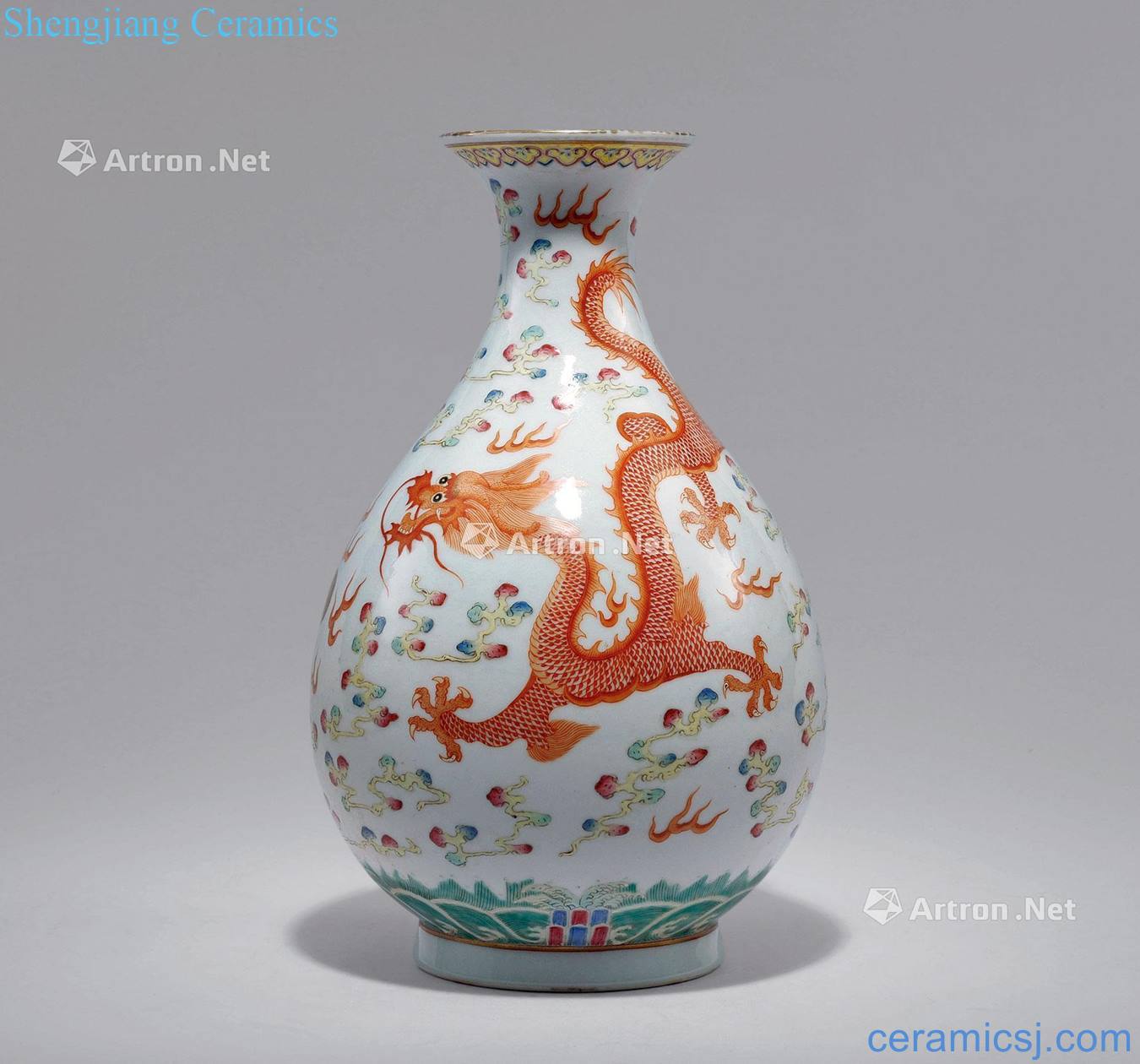 Qing guangxu Pastel longfeng okho spring bottle
