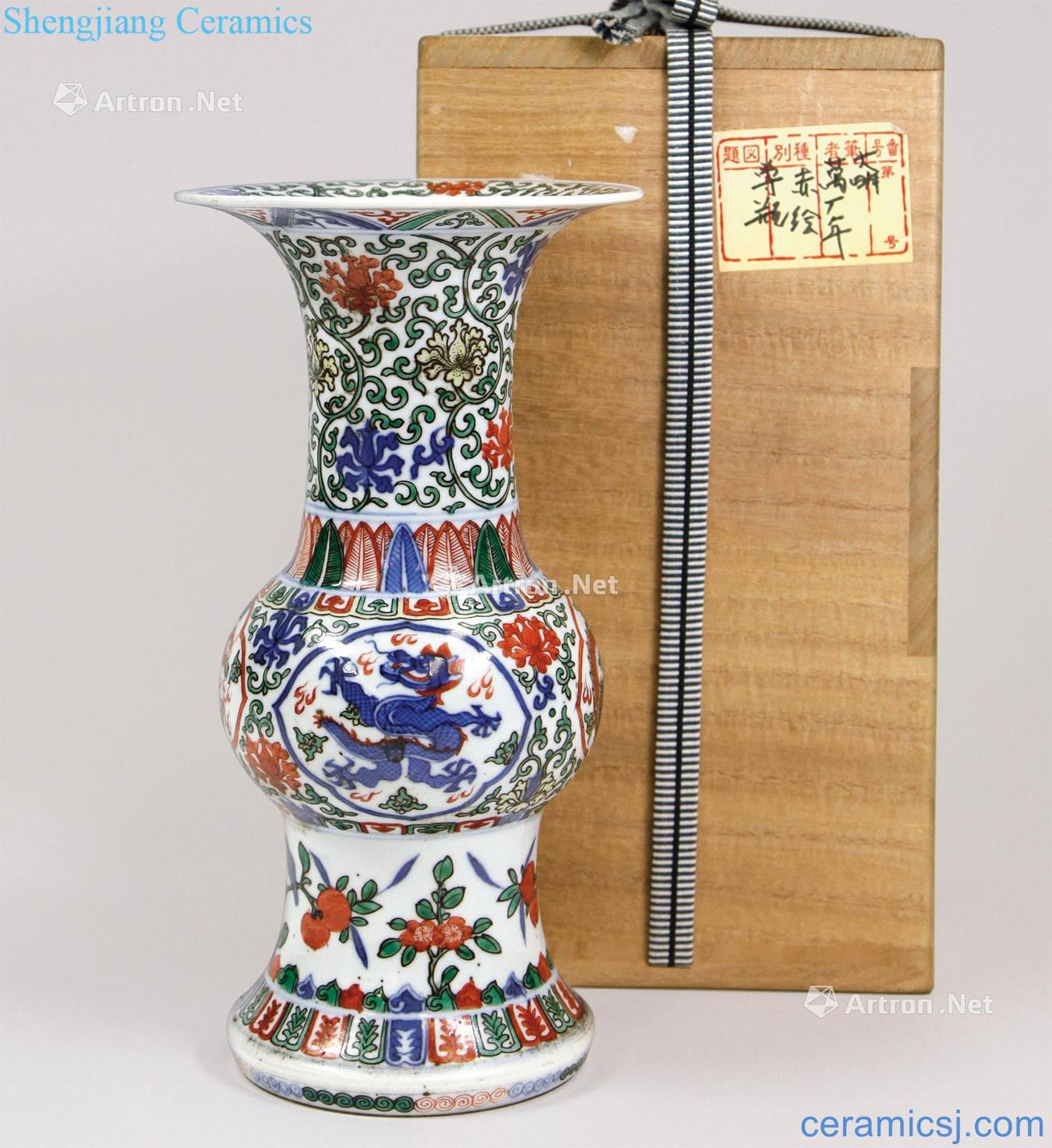 Ming Colorful tie up branch lotus flower vase with dragon pattern