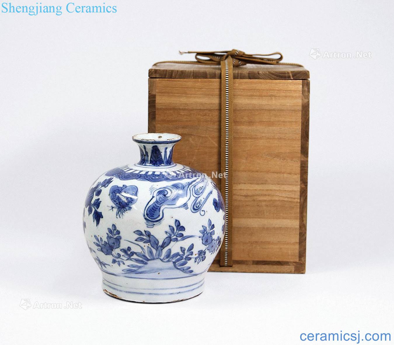 Ming Blue and white vase painting of flowers and grain