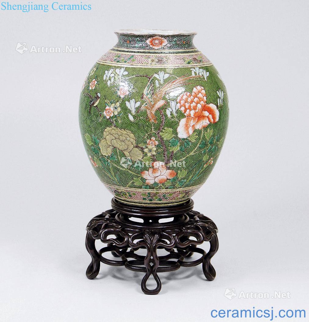 qing Colorful flowers and birds grain tank