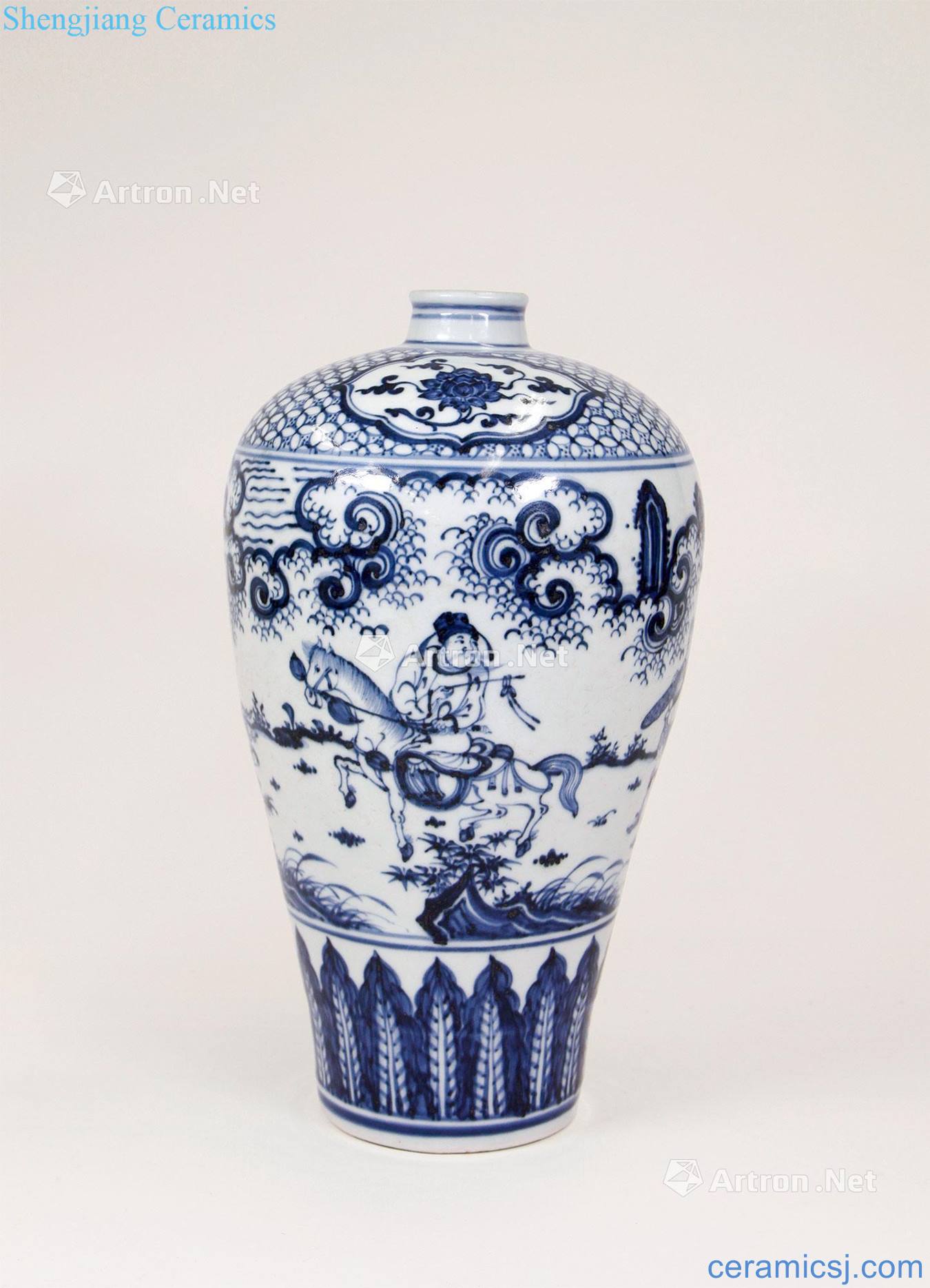 Ming Blue and white figure mei bottle akiyama travelled