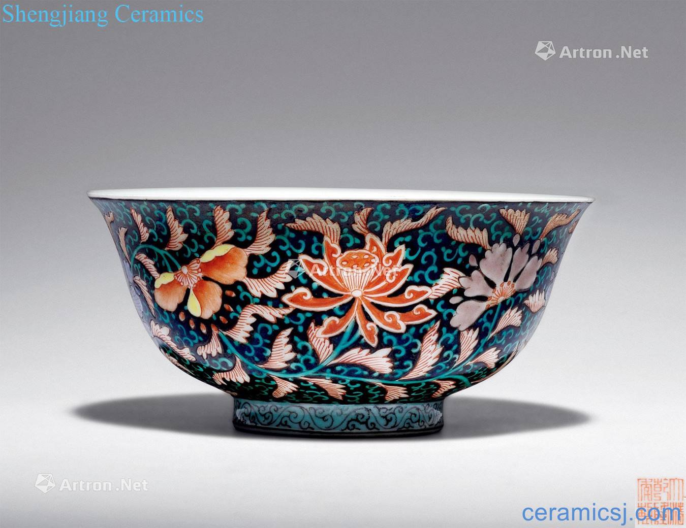 Qing qianlong ink colorful flowers green-splashed bowls