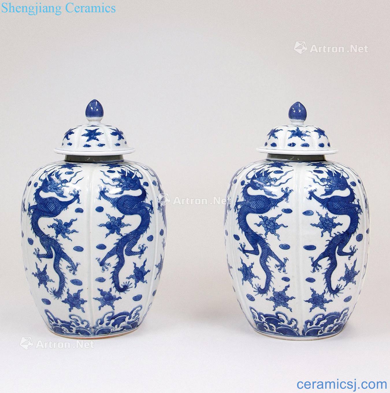 qing Blue and white dragon melon leng cover tank (a)
