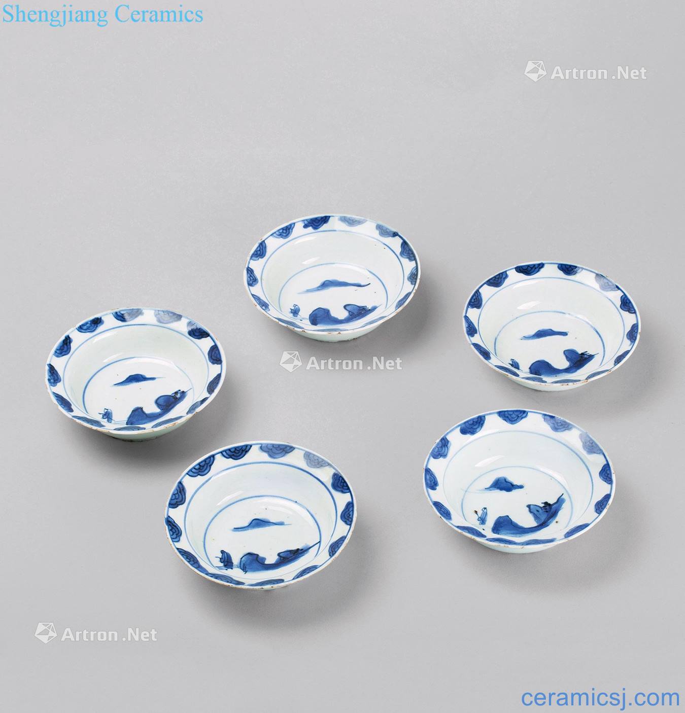 In the Ming dynasty Blue and white landscape character lines bowl (5) a group