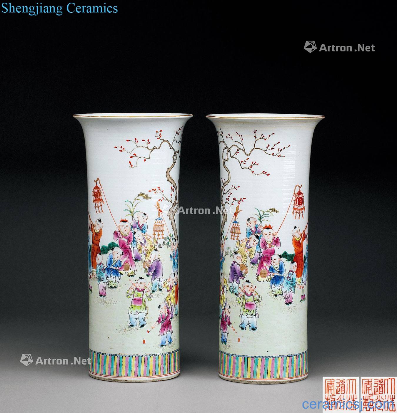 In the qing dynasty powder enamel baby play motifs tube bottle (a)