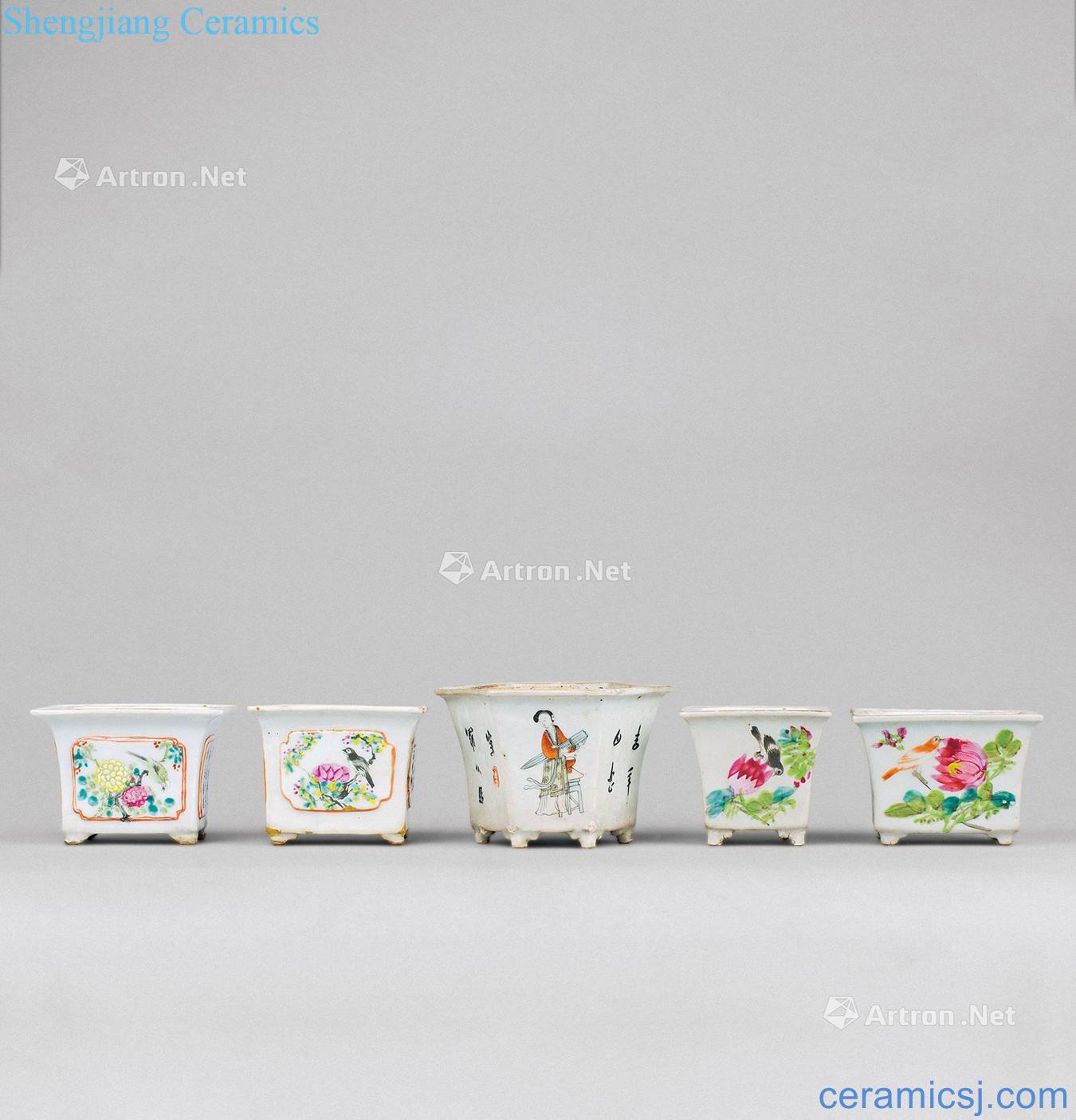 All kinds of powder enamel in the qing dynasty flowerpot (five) a set of characters