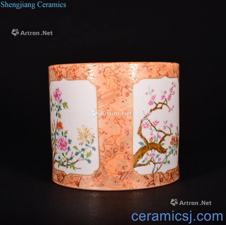 The Qing Dynasty STONE - A GLAZED FAMILLE ROSE - BRUSHPOT. BITONG
