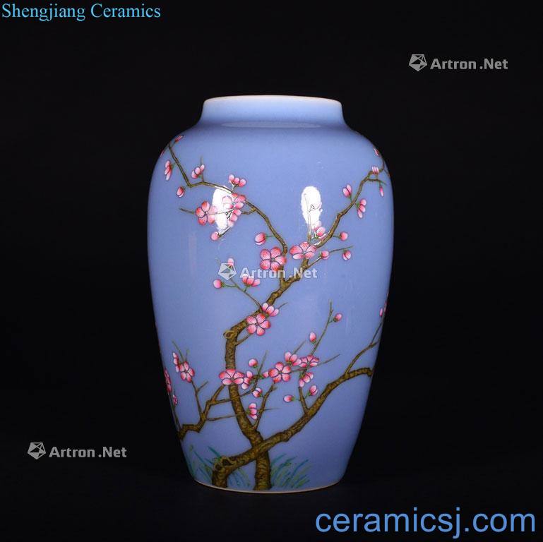 The Qing Dynasty A BLUE - GROUND FAMILLE ROSE VASE