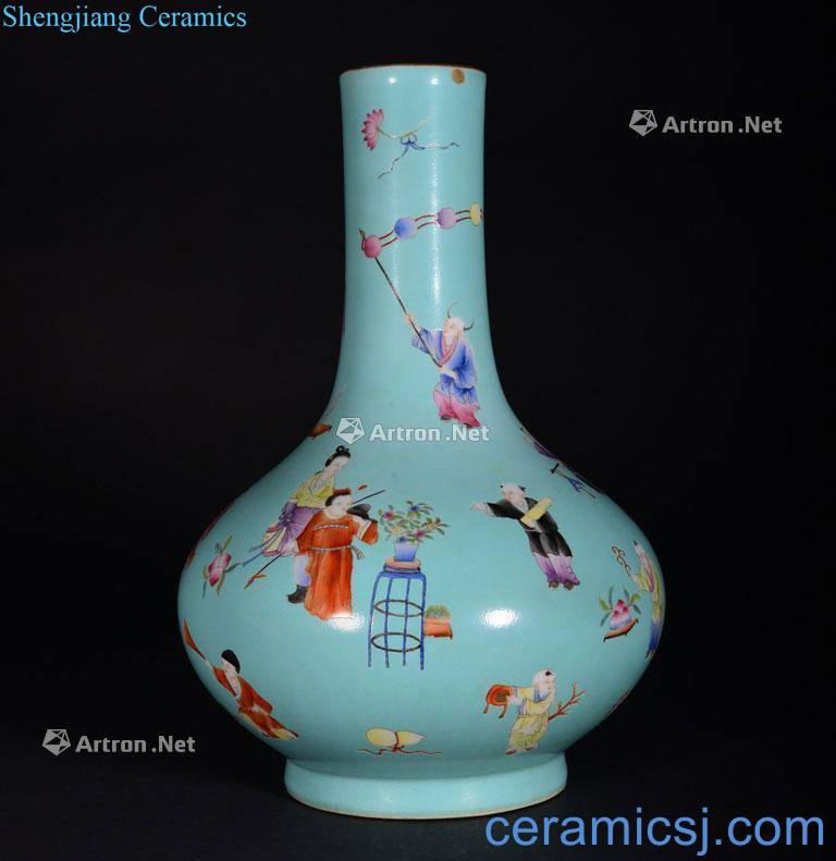 The Qing Dynasty A TURQUOISE - GROUND FAMILLE ROSE VASE