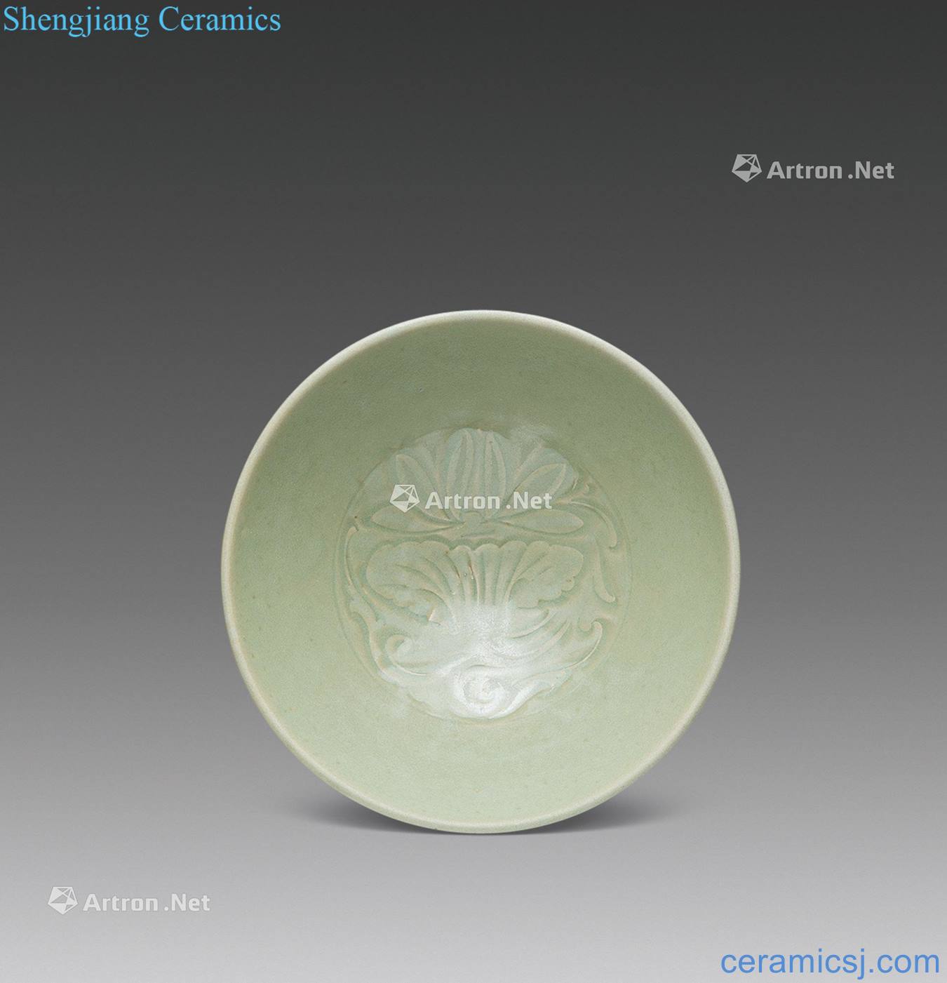 Jin yao dark state kiln carved flowers green-splashed bowls