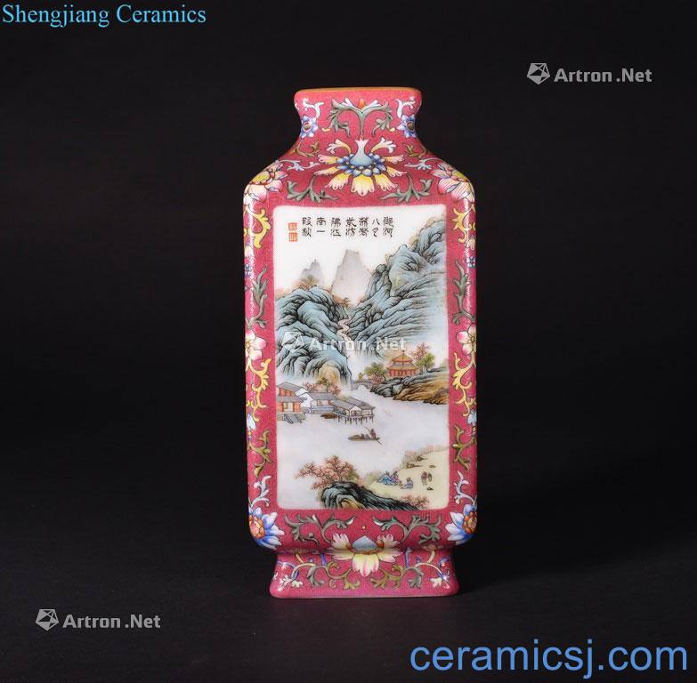The Qing Dynasty A CORAL - GROUND FAMILLE ROSE VASE