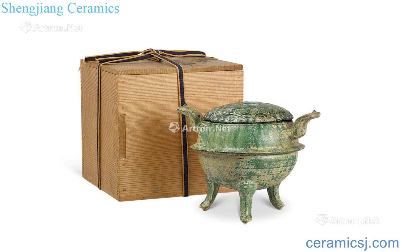 Han dynasty green glaze water-wave cover pot